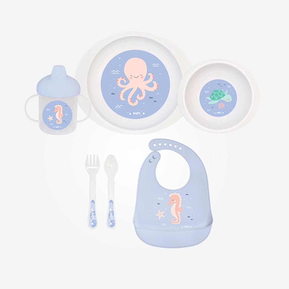 Vajilla bebe silicona - Vajilla infantil - Set 6 piezas: Plato ventosa bebe  - Cuchara bebe y tenedor - Vaso