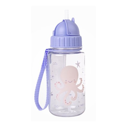 Botella con Pajita y Colgador Pulpo Saro