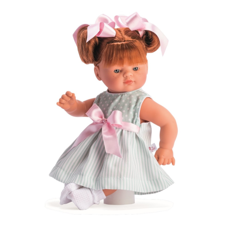 Guille Muñeco Juguete Pique Verde Punto y Lazo Rosa