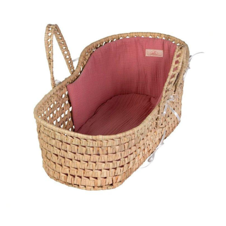 Capazo de Juguete Hoja Palma Rosa para Muñecos