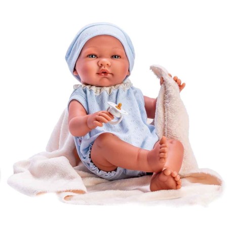 Pablo Muñeco Juguete Body y Gorro Azul Manta Beige