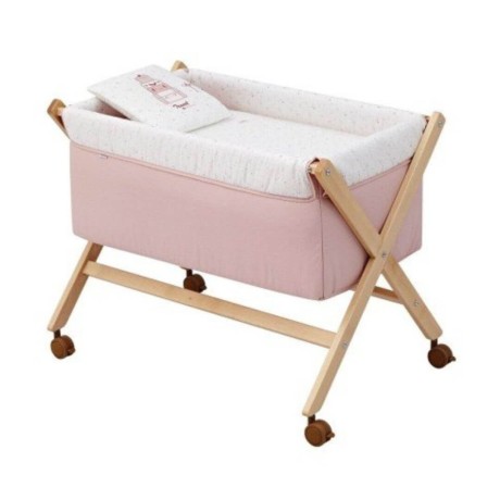 Minicuna bebé Tijera Madera Sky Rosa/Natural Cambrass