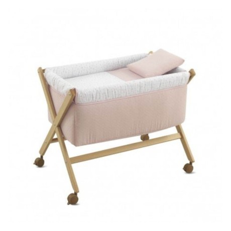 Minicuna bebé Tijera Madera Plumeti Rosa/Natural Cambrass