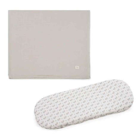 Sábana Ajustable + Muselina Botton Flores Walking Mum