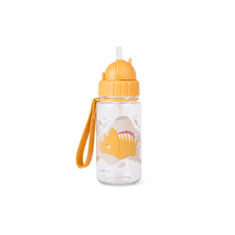 Botella con Pajita y Colgador Dinos Mostaza Saro | 350 ml